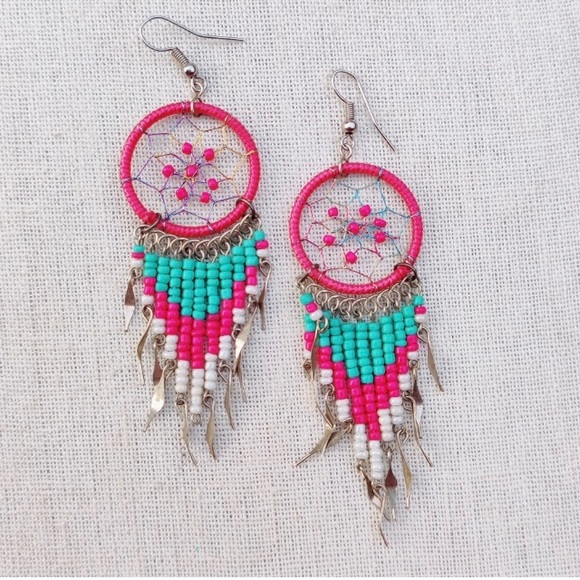 Vintage Boho Native Style Dreamcatcher Dangle Earrings - Picture 2 of 6
